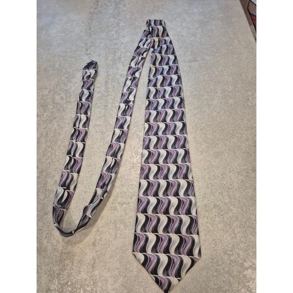 Pierre Cardin Purple Wave Silk Tie Mens Necktie USA Made Geometric - Picture 1 of 7
